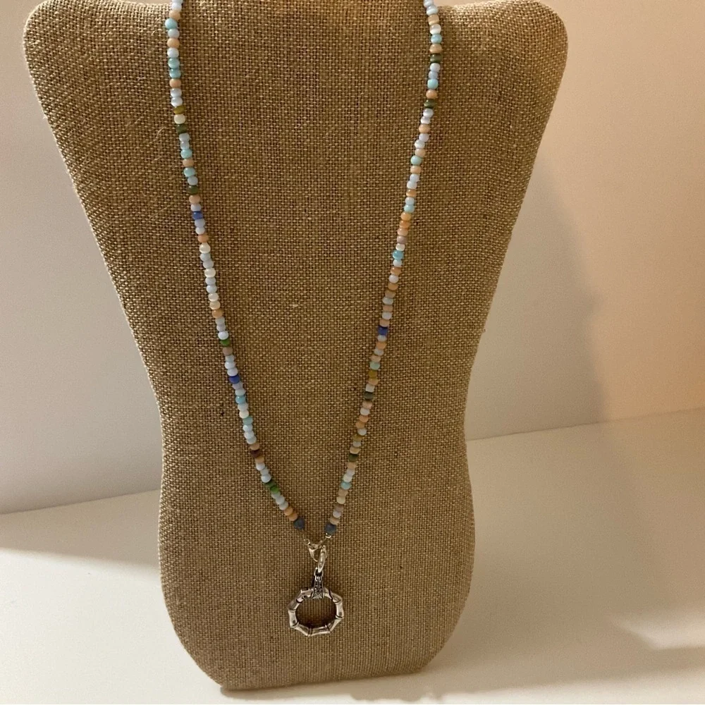 Hand Crafted Eyeglass Necklace Holder Gemstones Blue Beige Green Multi 26 inches